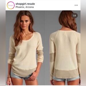 Free‎ People Cream Waffle tee shirt top Blouse Boho Neutral SMALL we the free